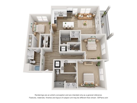 Floor plan for 3 beds, 3 baths, 1501 sqft